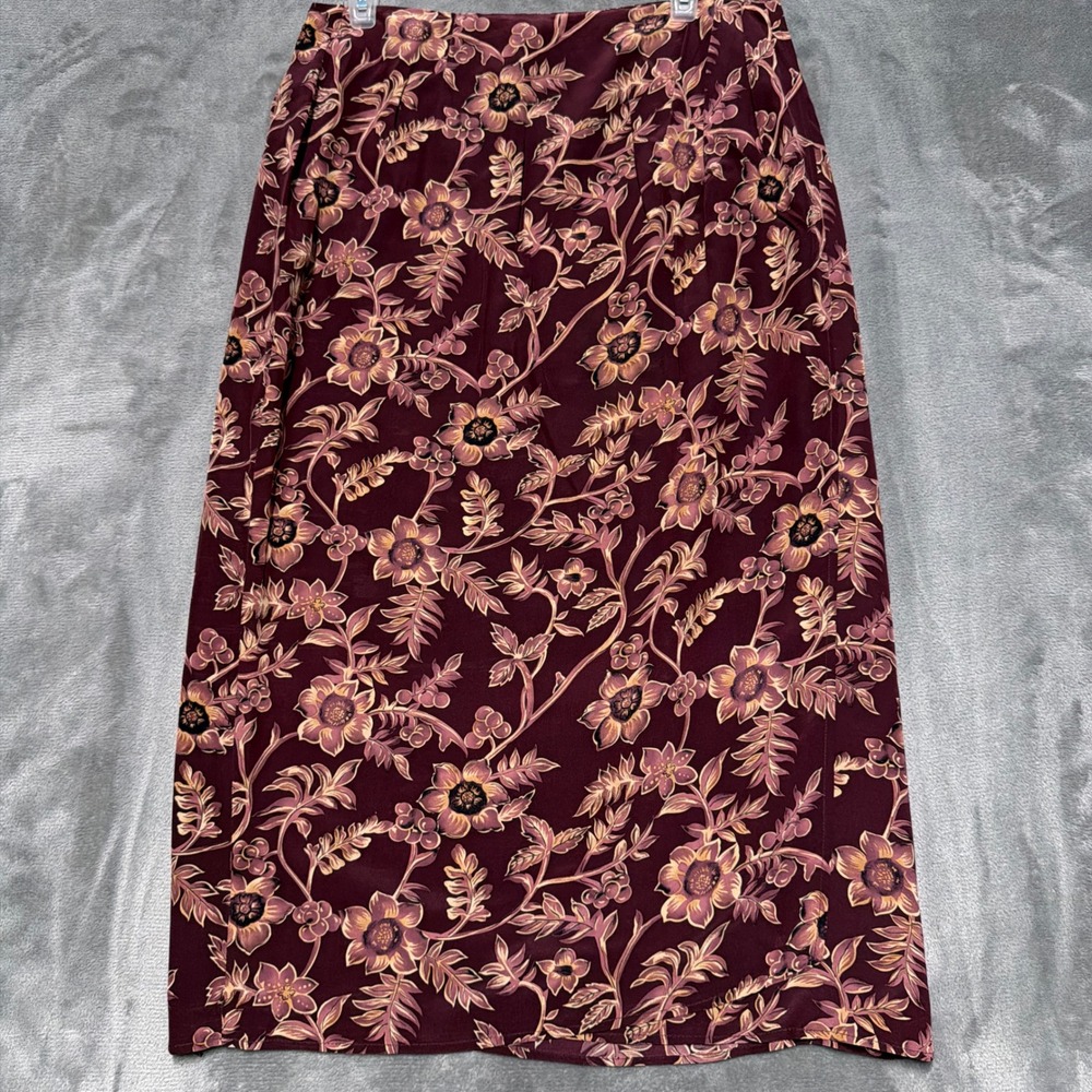 Vintage y2k Silk Maxi Skirt Womens 12 Ann Taylor Burgundy Floral Lined A-Line